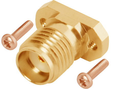 SMA Female Solderless Non-Magnetic LiteTouch PCB Connector, 2 Hole, with 4.76mm Screws (Stripline), 2921-40049-1S