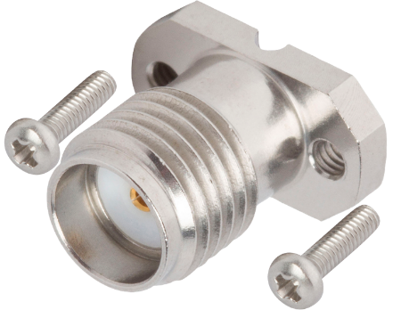 SMA Female Solderless PCB Compression Mount Connector, 2 Hole, with 6.35mm Screws (CPW / Microstrip), SF2921-61345-2S