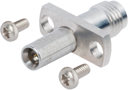 SMPM Male, SB to SMA Female Flange Mount Adapter, 2 Hole, with Screws, 1132-6162