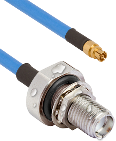 SMA Female Waterproof (IP68 Rated) Bulkhead to SMPM Female 12" Cable Assembly for .085" Cable, 7032-10879