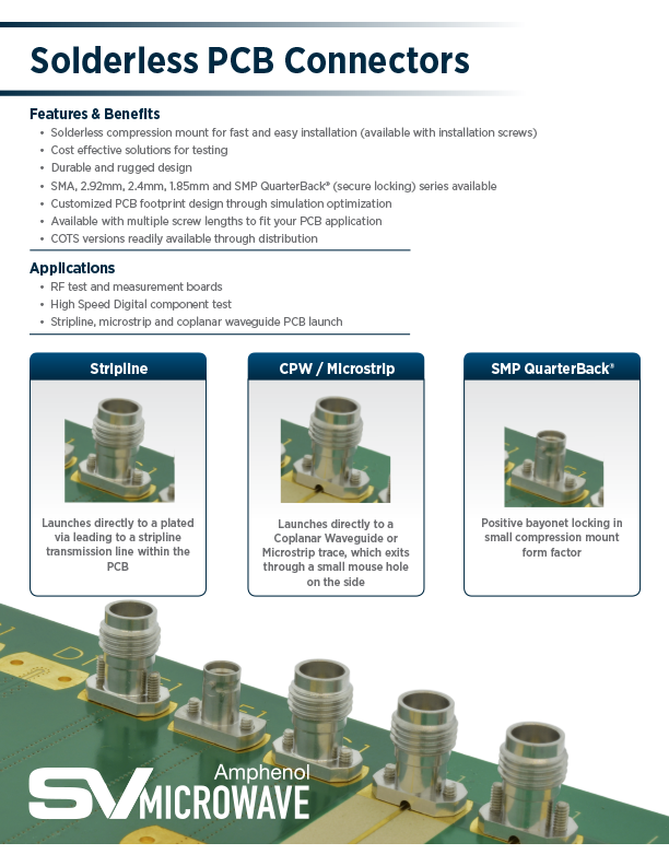 Solderless PCB Compression Mount Connectors Solderless PCB Compression Mount Connectors