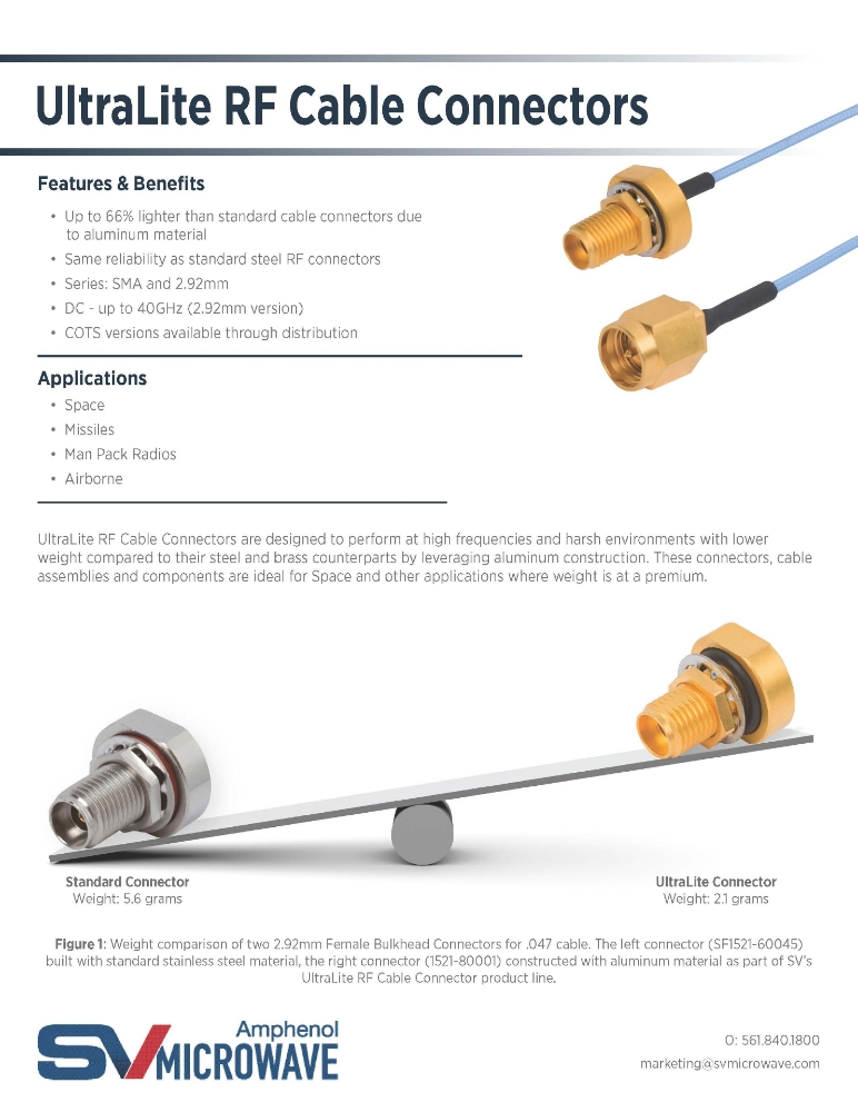 UltraLite RF Cable Connectors App Note